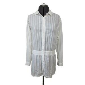 Vince Cotton Tunic Blouse Women's S White Long Sleeve Drop Waist Minimal Style‎